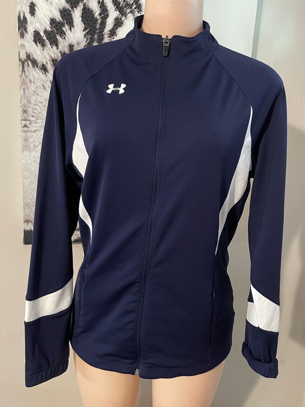Under Armour Women's Navy blue and White Zip-Front Track Jacket Med all season